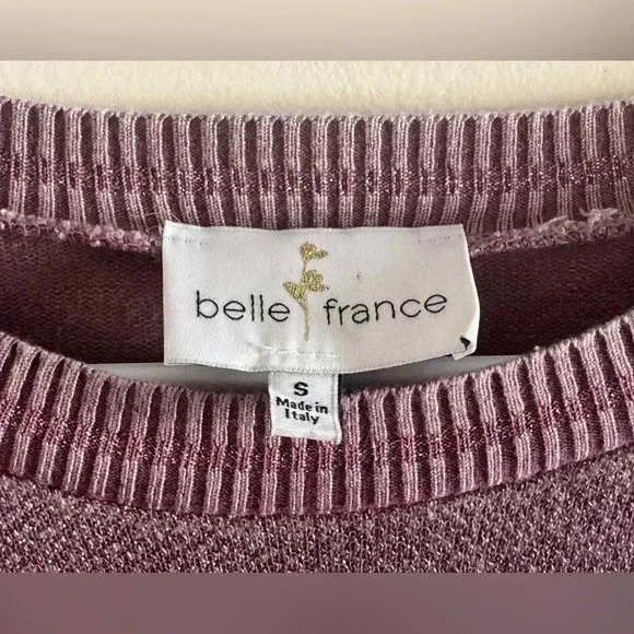 Anthropologie Belle France Mauve Oversized asymmetrical chiffon knit pocket top - Picture 8 of 9